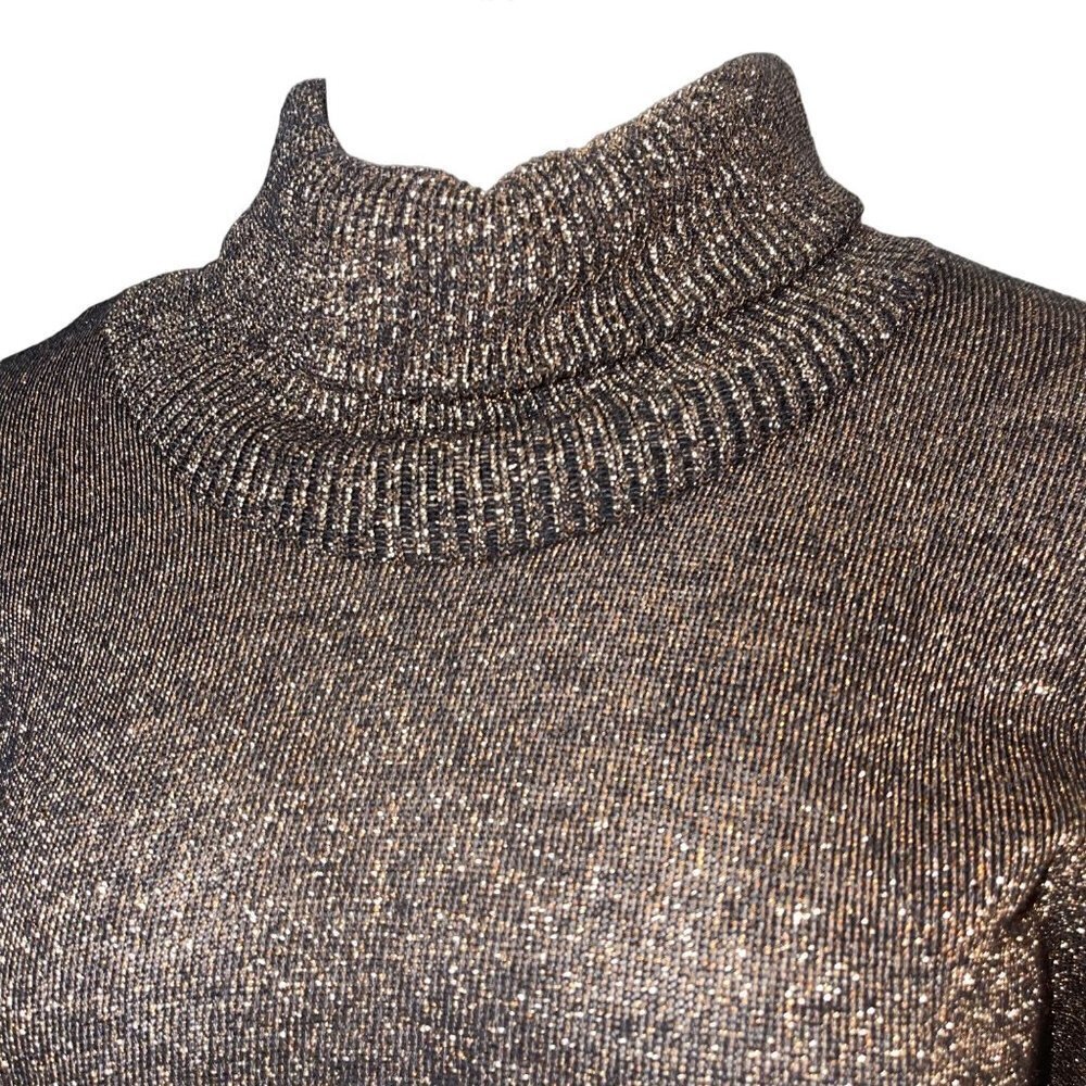 Christian Dior Loungewear Vintage Sweater Size Medium Brown Metallic Turtle Neck - Picture 4 of 12